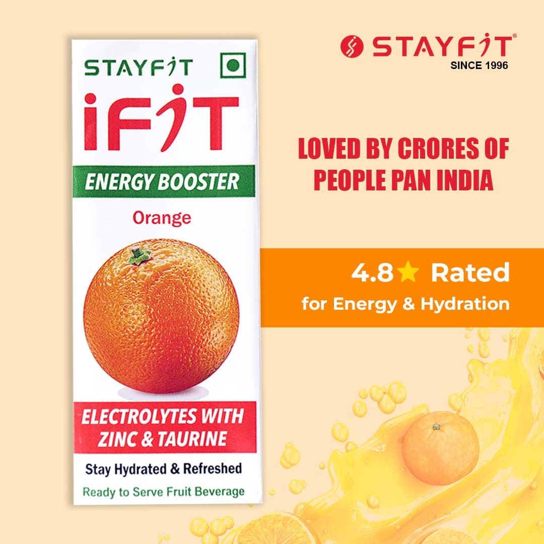 Stayfit iFit Energy Booster Enriched with Electrolytes, Zinc & Taurine Energy Drink (15×200 ml, Orange Flavored)