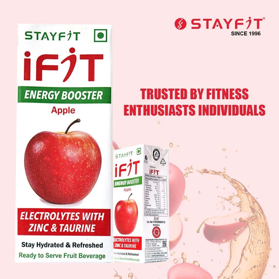 Stayfit iFit Energy Booster Enriched with Electrolytes, Zinc & Taurine Energy Drink (15×200 ml, Apple Flavored)