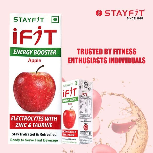 Stayfit iFit Energy Booster Enriched with Electrolytes, Zinc & Taurine Energy Drink (15×200 ml, Apple Flavored)