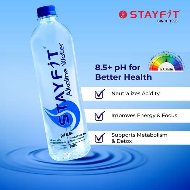 Stayfit Alkaline Water with Essential Nutrients | 81+ Trace Minerals | 8.5+ pH Alkaline Mineral Water (15 x 750 ml)